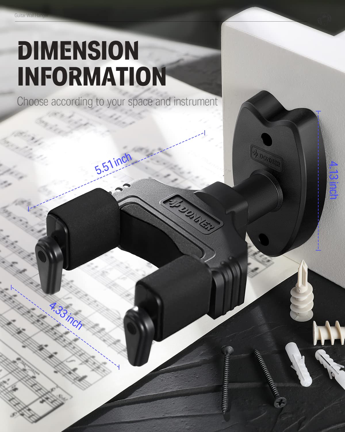 Donner Guitar Wall Mount Locking 2-Pack, Guitar Wall Hangers Auto Lock for Acoustic Electric Guitar Bass Mandolin, Black